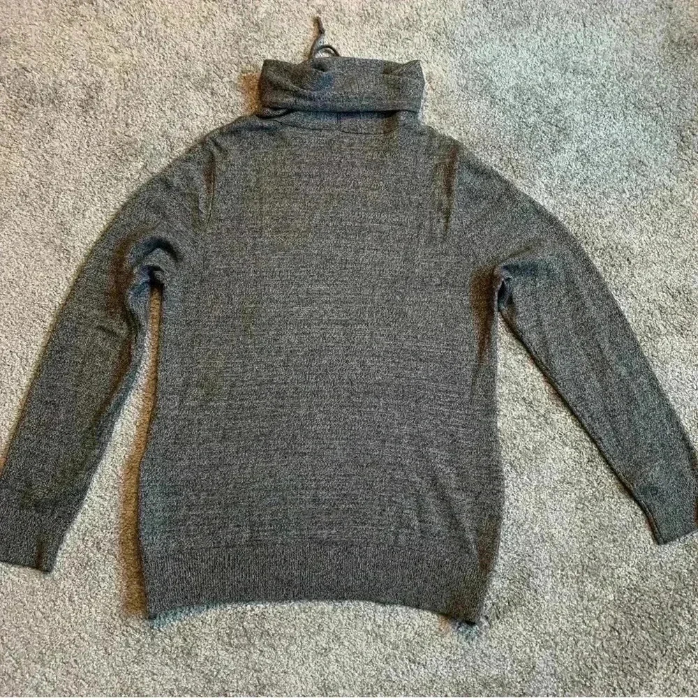 Express gray cowl neck sweater with draw strings zippers on sides size medium